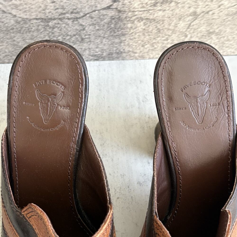 Frye Boots Goldie Mule Womens 6.5M Brown Leather Platform Heels Shoes Retro Y2K - Picture 5 of 9